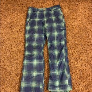 Burton Blue and Teal Plaid Ski Pants Girls XL Size 14-16 waterproof insulated
